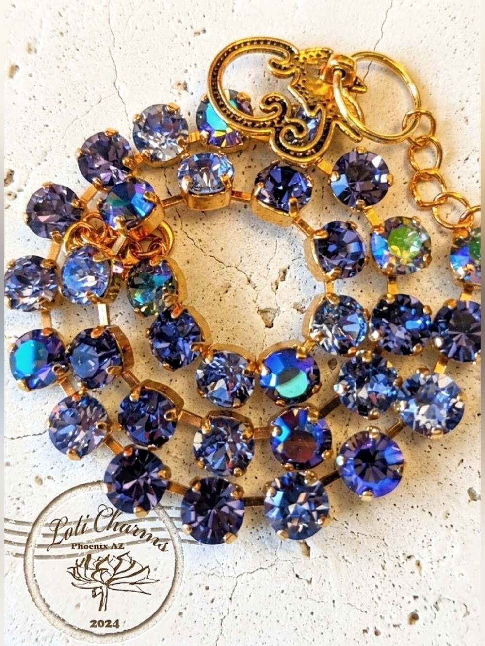 Lavender Paradise Shine Crystal in Classic Tennis Necklace in 14k Gold Plated